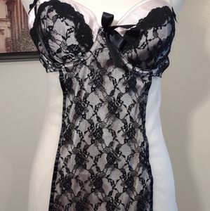 Linnea Donatella- Pink/Black Chiffon Babydoll & Panty Lingerie Set, size S, NWOT